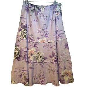 Alfred Dunner Floral Ruffle Midi Skirt Womens Size 14 Boho Cottagecore Fairycore
